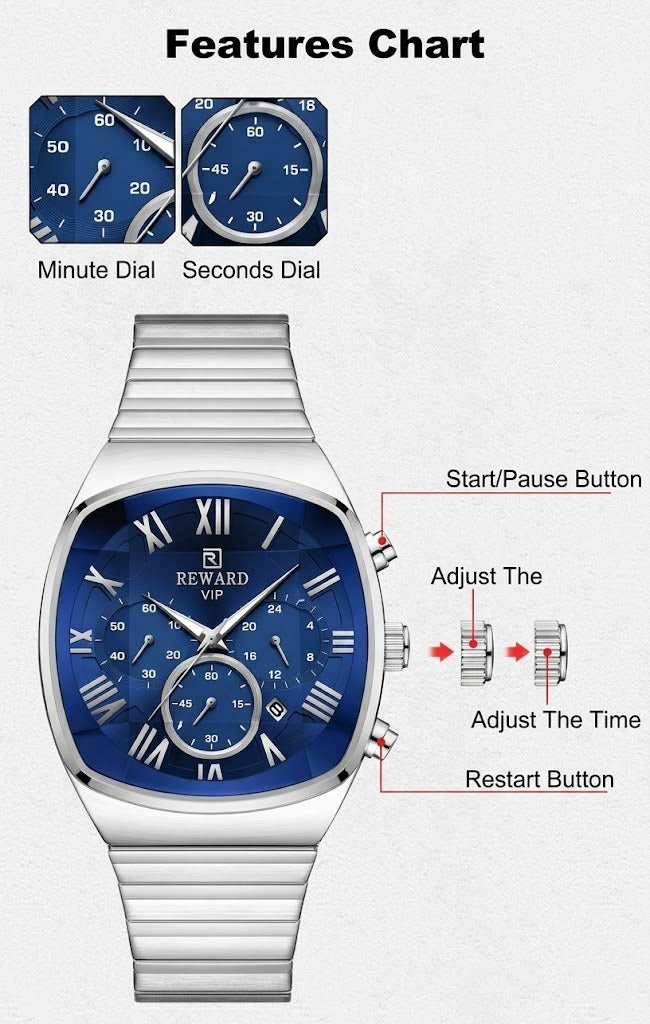 REWARD VIP Royal Blue Prestige Chronograph —  Luxury Silver Edition