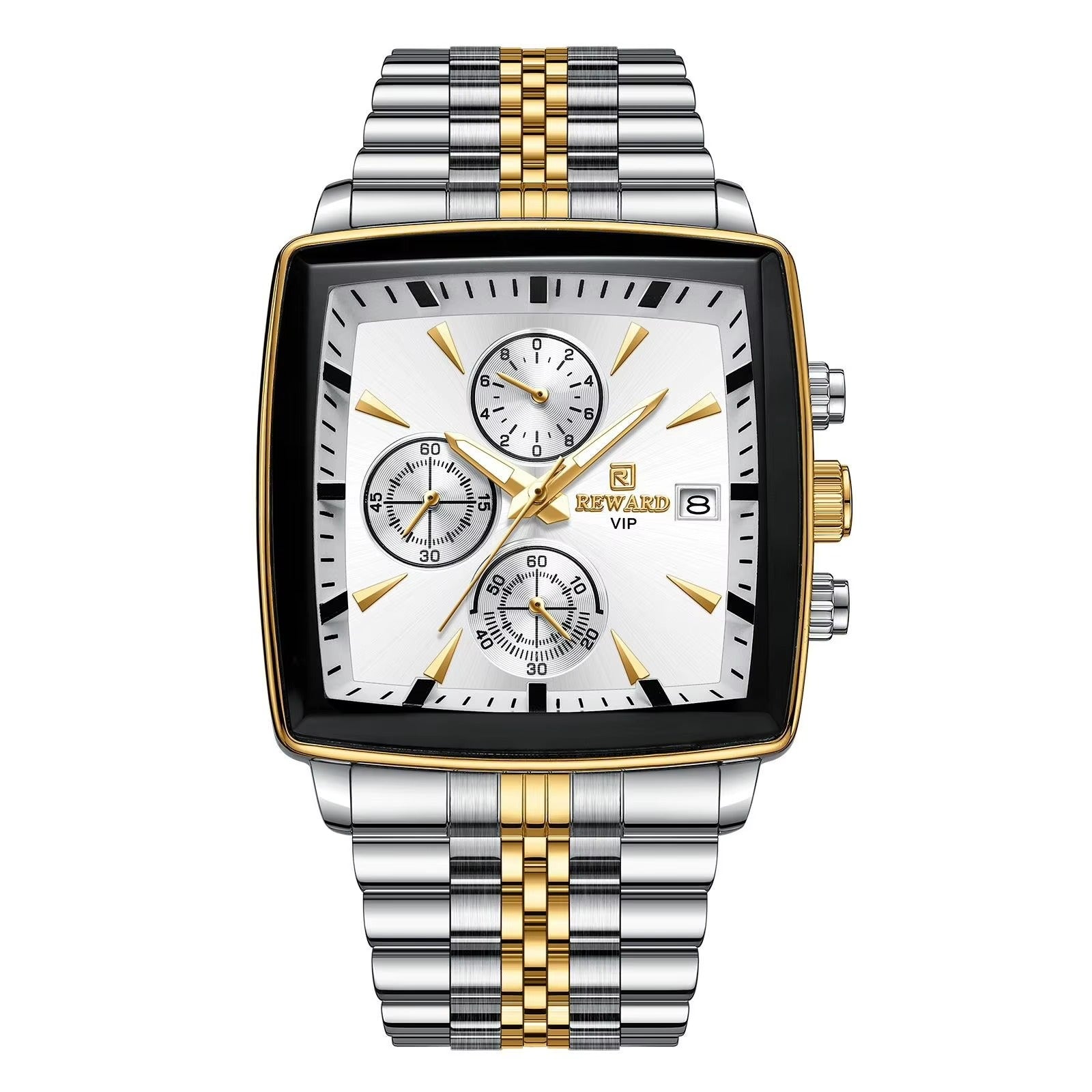 Reward Luxury Two-Tone Square Chronograph Watch – Gold & Silver